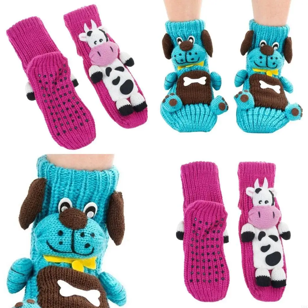 

Cartoon Christmas Stockings Knitted Cotton Stocks Anti Slip Warm Winter Socks X3UC