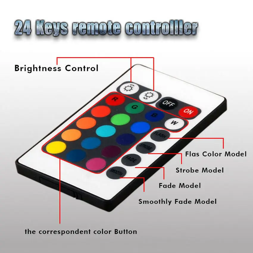 Controlador LED RGB de 24V y 12V CC, atenuador IR de Radio frecuencia, Control remoto RF, 24 teclas, 44 teclas para tira LED RGB 5050 2835