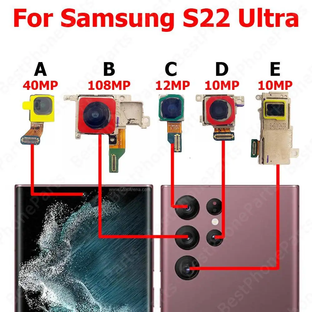 Rear Front Camera For Samsung S22 Ultra 5G S22Ultra S908 Backside Facing Frontal Selfie Back Camera Module Mobile Phone Parts