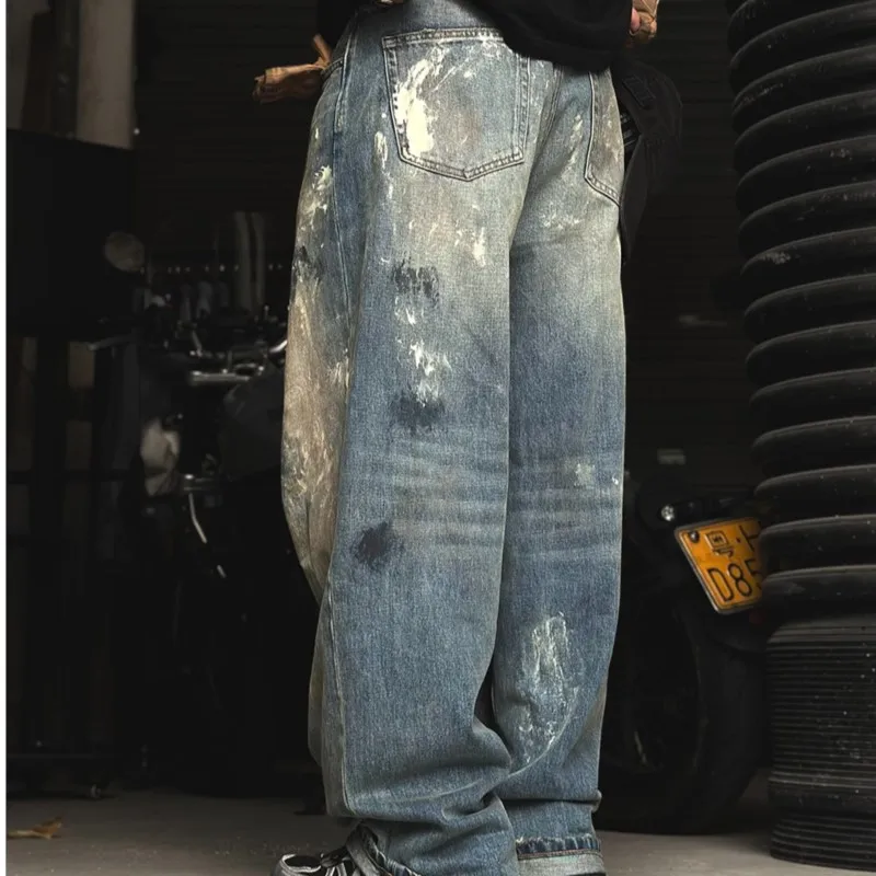 High Quality Wasteland Style American Wide Leg Straight Trousers Men's Jeans