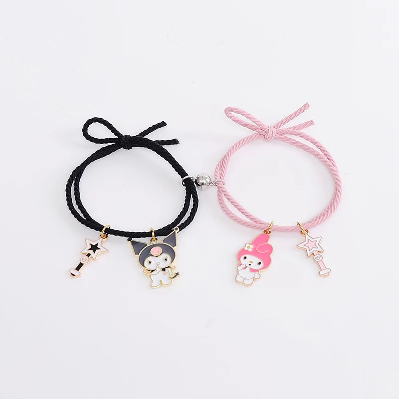 Sanrio Anime My Melody Kuromi Cute Cartoon Couple Bracelet Magnet Ball Hand Men Women Gift Girls Kawaii Rubber Band Gifts Toys