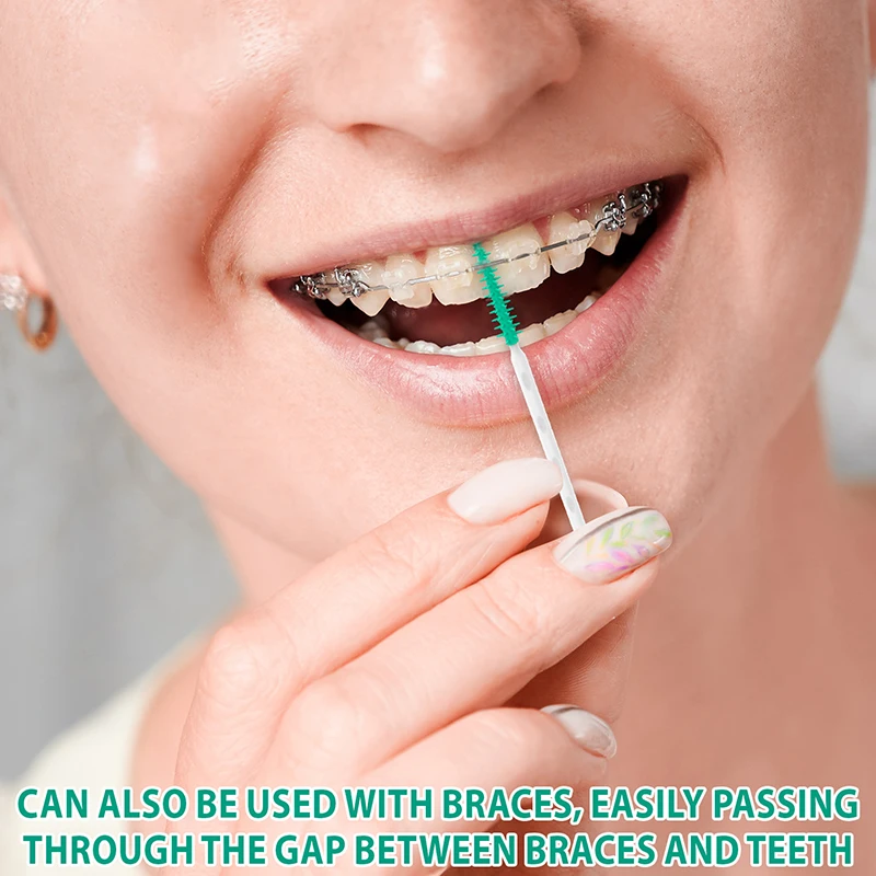 100 قطعة من فرش السيليكون بين الأسنان، فرشاة أسنان الأسنان بين الأسنان، أعواد أسنان من السيليكون مع أداة تنظيف الفم