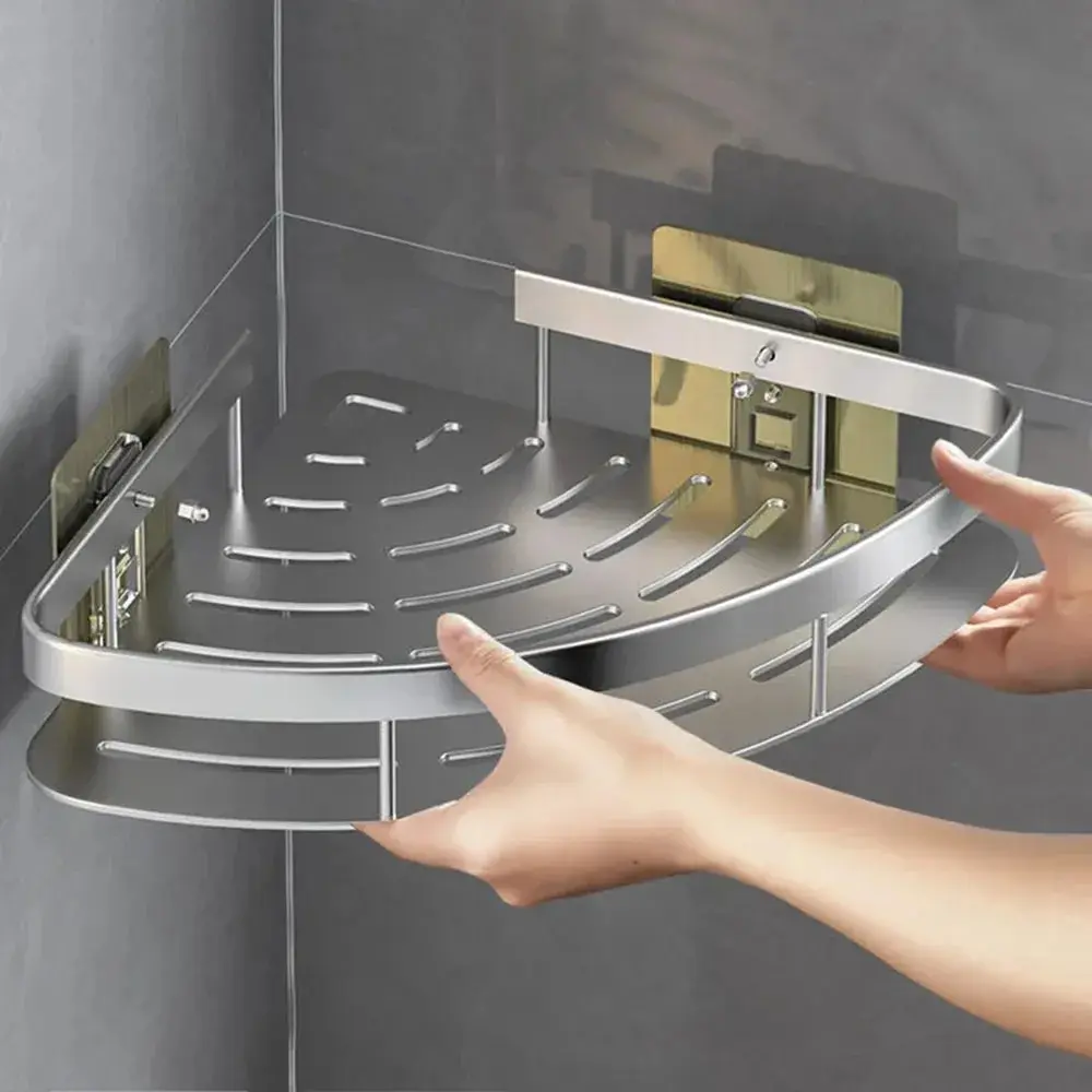 Étagère de salle de bain en alliage d'aluminium, support de shampoing, organisateur de rangement de maquillage, étagère de douche, accessoires de salle de bains, étagère d'angle murale sans perceuse