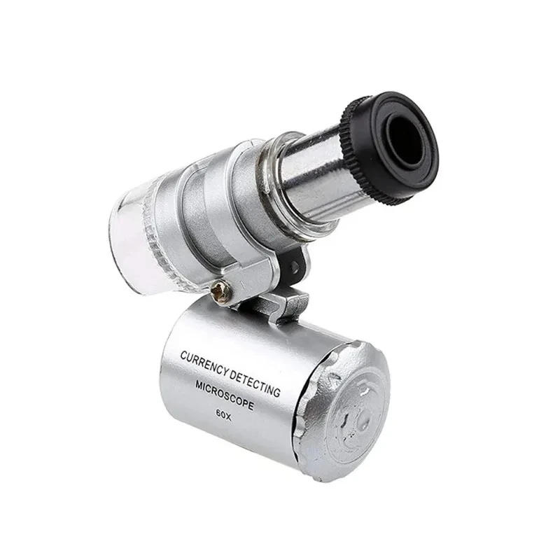 Mini 60X Microscope LED Jewelry Loupe UV Currency Detector Portable Magnifier Magnifying Eye Lens Magnifying Glass Loupe