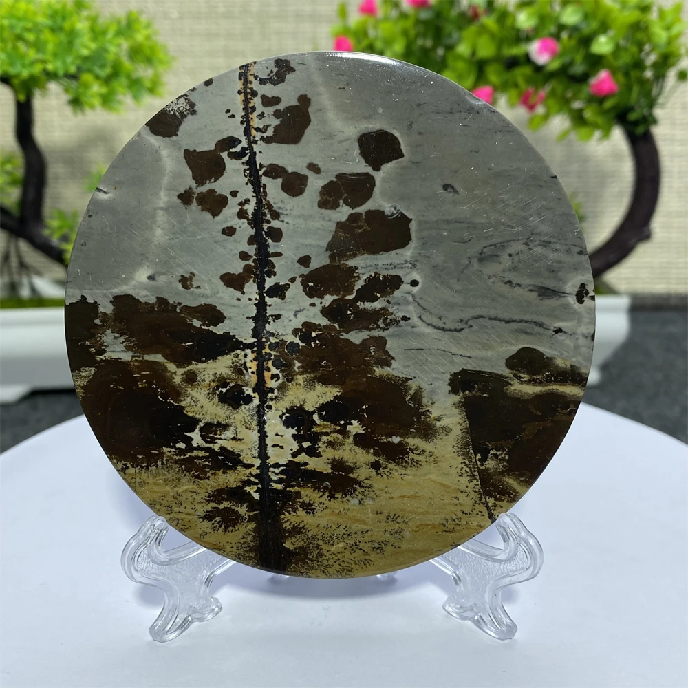 Natural picture stone Landscape Picture Plate Home Decoration Gift Cup Cushion Base Seat Strange Stone Ornaments