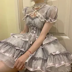 Vestido de princesa Lolita Jsk para mujer, Mini vestido de Ballet de hadas japonesas, lazo Vintage Y2k, volantes, manga volante, fiesta
