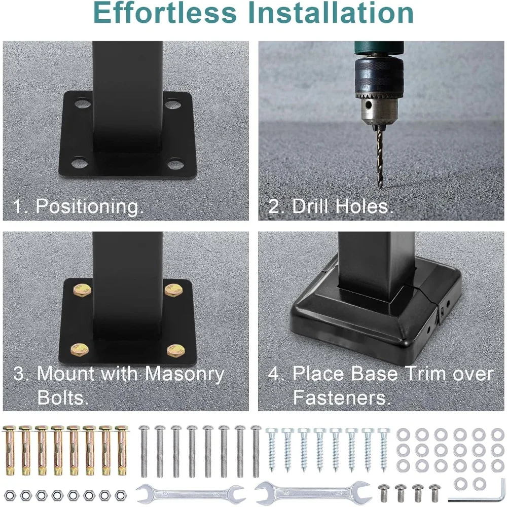 Handrails for Outdoor Steps, Fit 2 or 3 Steps Outdoor Stair Railing, Black Wrought Iron Handrail Handrails for Concrete Steps