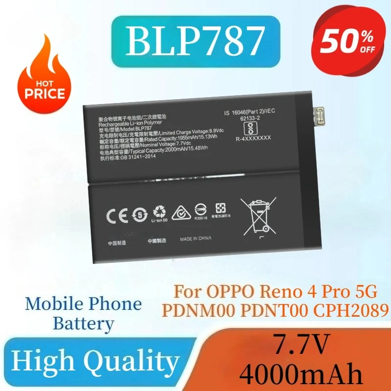 New High Quanlity 7.7V 4000mAh BLP787 Mobile Phone Battery For OPPO Reno 4 Pro 5G PDNM00 PDNT00 CPH2089 Rechargeable Batteries