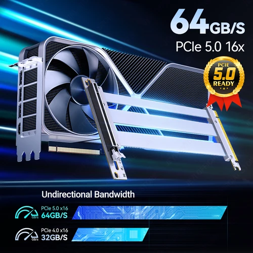 Imagen 2 del producto Cable elevador JEYI PCIe 5.0 X16 - 90 °   Extensión GPU para RTX 5090/4090 y RX 7900 XTX, plataforma de minería, WRX80/TRX40, 15 cm/18 cm/20 cm/30 cm