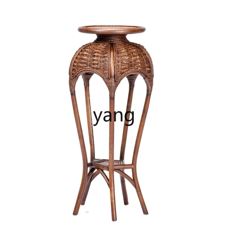 

YJQ rattan flower stand balcony Chinese multi-layer movable living room indoor floor-to-ceiling potted plant storage