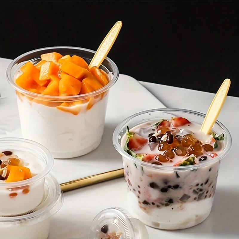 

50PCS Disposable Pudding Plastic Cups Salad Cups with Lid Dessert Cups Cake Dessert Ice Cream Yogurt Fruit Beverage Containers