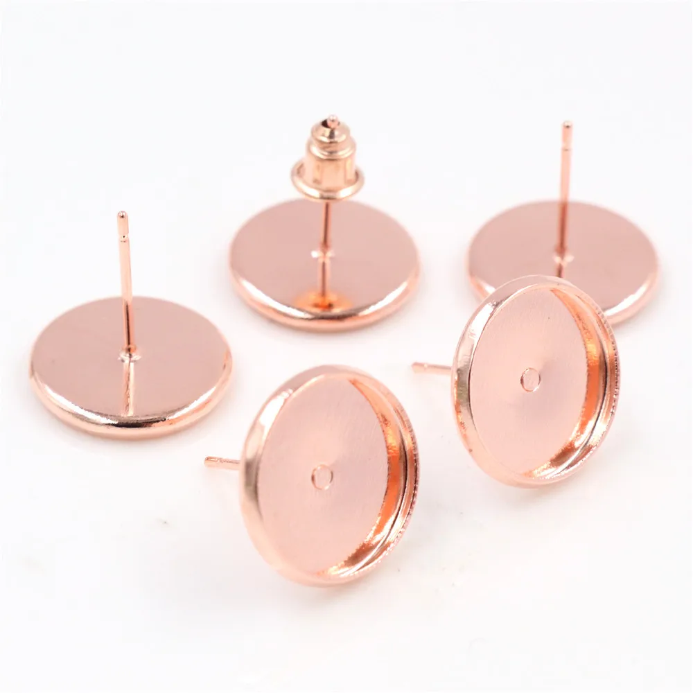 12mm 10mm 8mm 50pcs/Lot Brass Copper Material Earring Studs(with Ear plug) Earrings Base,Fit 8-12mm Glass Cabochons
