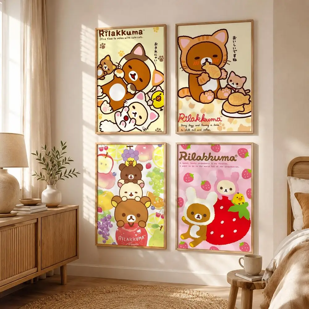 Fluffy Character R-Rilakkuma Poster All-match HD Waterproof Self-Adhesive Wall Art Sticker For Home Bedroom