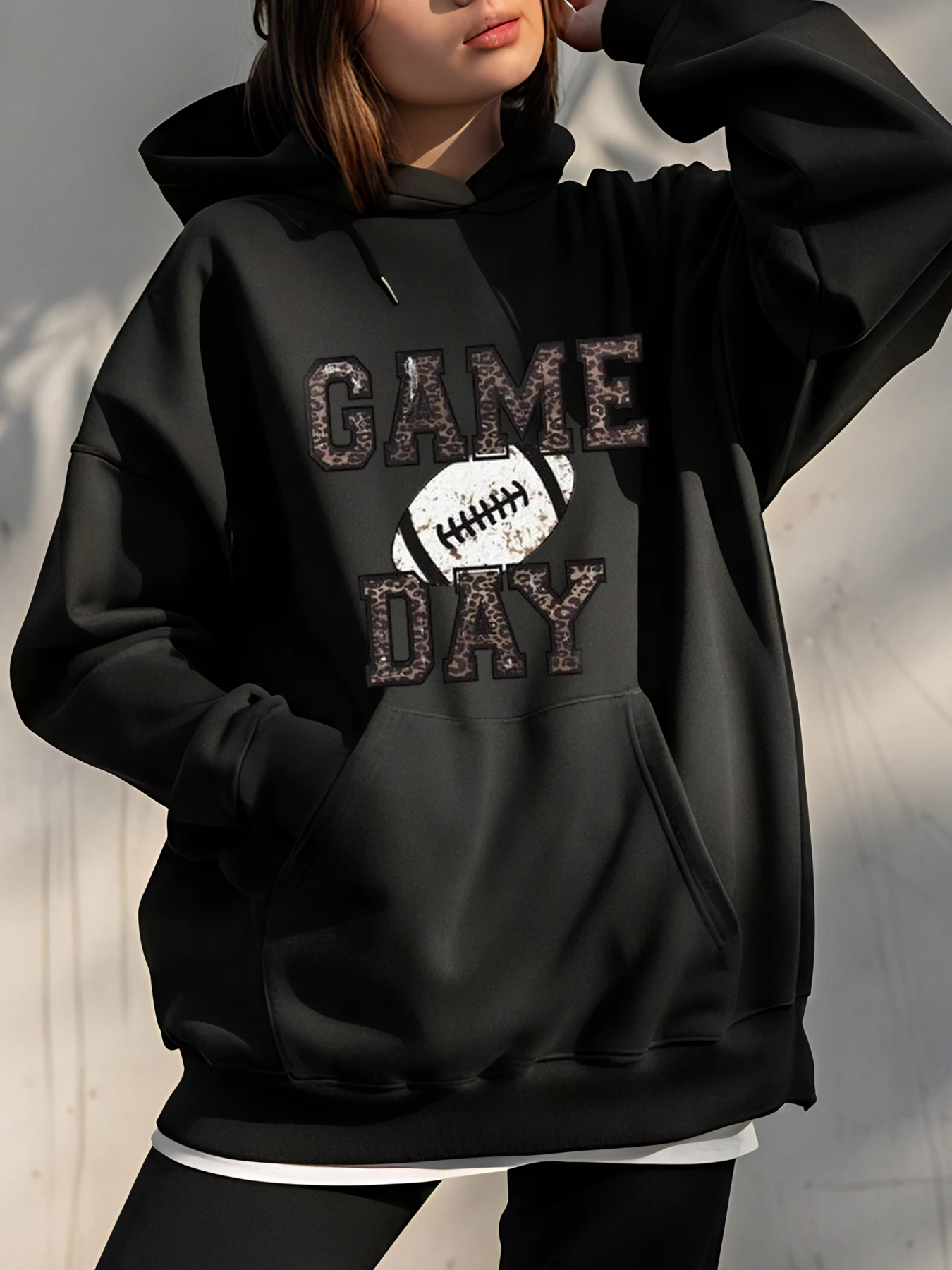 Sweat à capuche surdimensionné pour femmes, imprimé Game Day Football, Style Sport décontracté pour les Fans et un usage quotidien