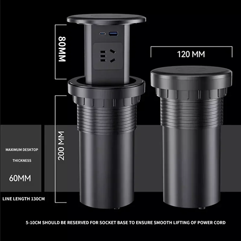 Desktop hidden socket, automatically pops up, US UK standard desk socket with USB, Type-C and wireless charging, for home office