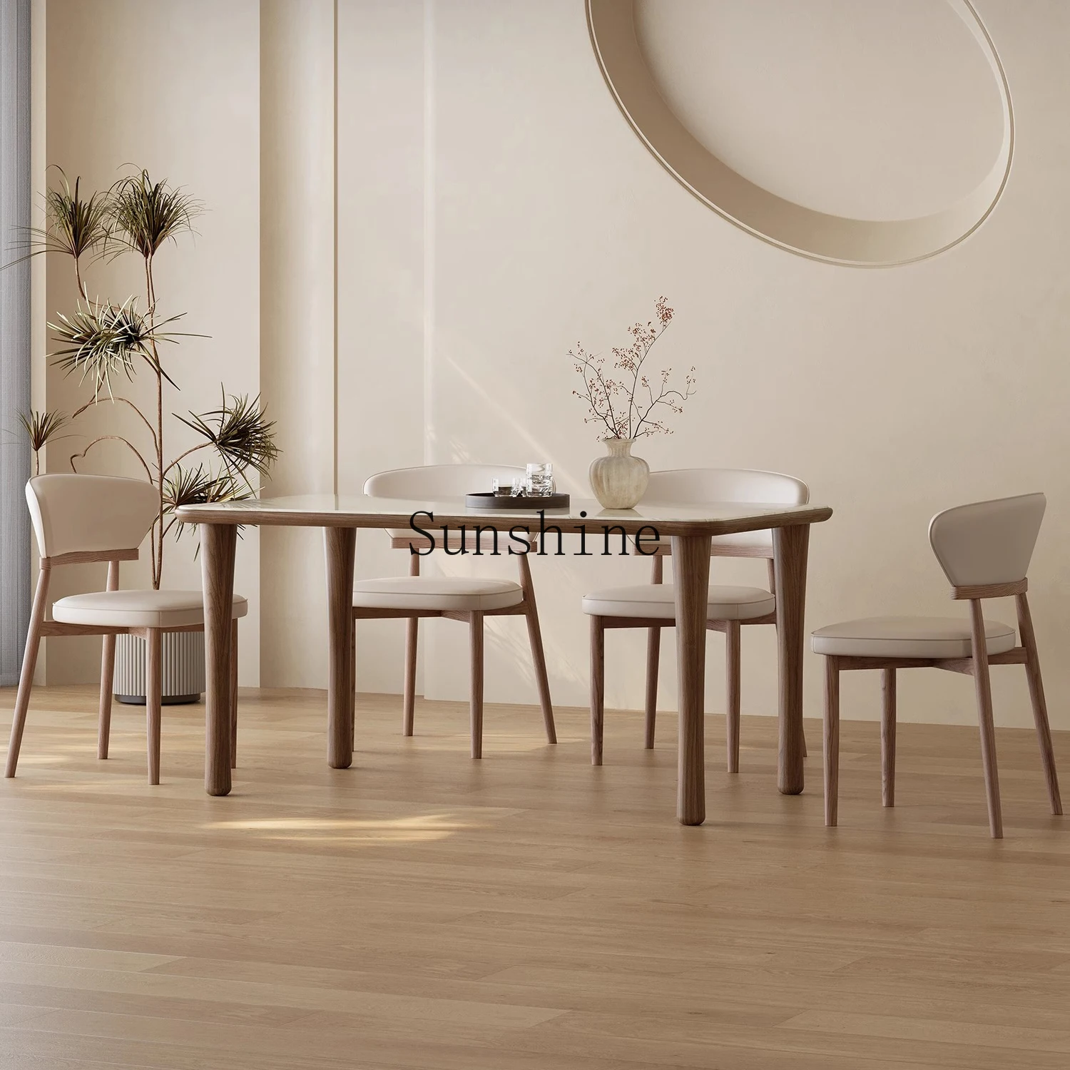 Combinação avançada de mesa de jantar retangular wabi-sabi de pedra microcristalina e cadeira