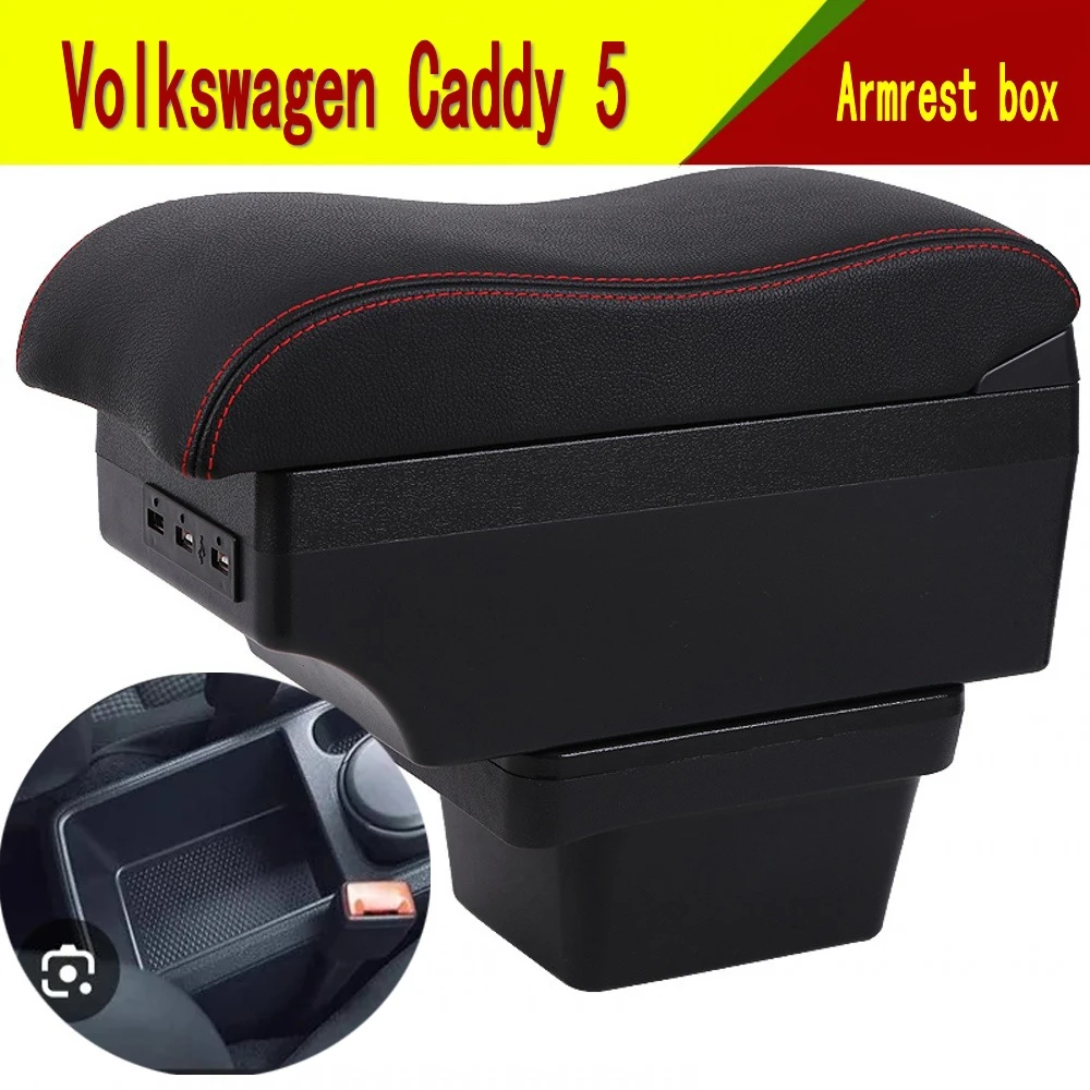 

For Caddy 5 2024 armrest box car styling PU Leather central Store content box kia armrest box with cup holder USB interface