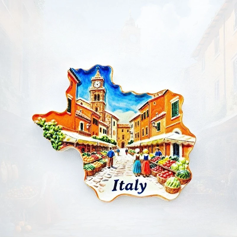 

Italian Street Vendor Fridge Magnet - Vibrant 3D Market Scene Souvenir Unique European Gift for Travel & Rustic Kitchen Decor