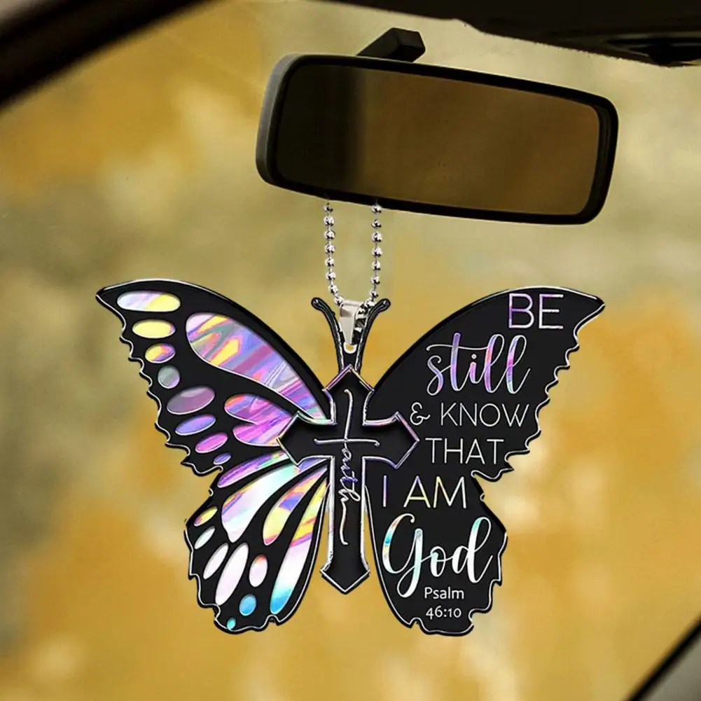 Butterfly Key Chain Christian Inspirational Accessory Butterfly Key Chain Pendant Rearview Mirror Ornament Elegant Car Accessory