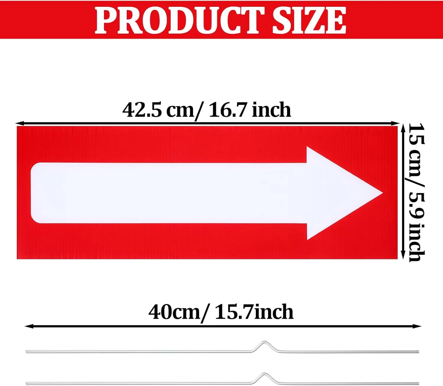 10 Pcs Arrow Sign with Stakes, 17 x 6 Inch This Way Sign Red White Double Sided Directional Signs, Blank Yard Arrow Signs