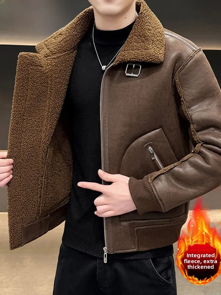 

Warm Thiened Genuine Leather Jaet Men's Winter Fce Lined Inteated Fur Cotton Clothes Slim Fit Casual Sle TUCANO