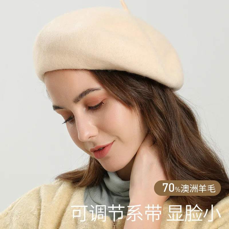 قبعة صوف جديدة للخريف والشتاء للسيدات كاجوال متعددة الاستخدامات من الصوف الدافئ قبعة رسام بريطاني حلوة ولطيفة
