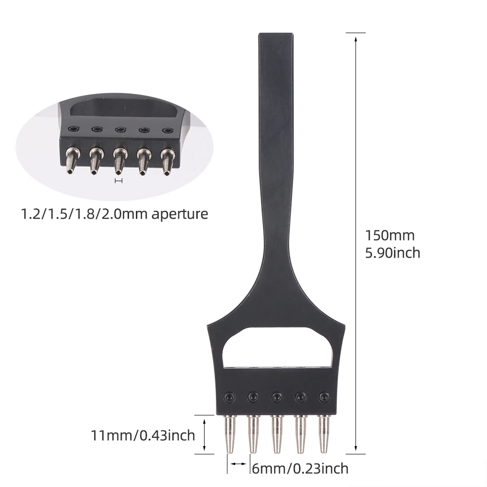 QJH skóra Craft Hole Circle punktak pneumatyczny-czarny zegarek pasek dziurkacz-5 rogacz 6mm rozstaw 1.2/1.5/1.8/2.0 MM DIY szycie skóra