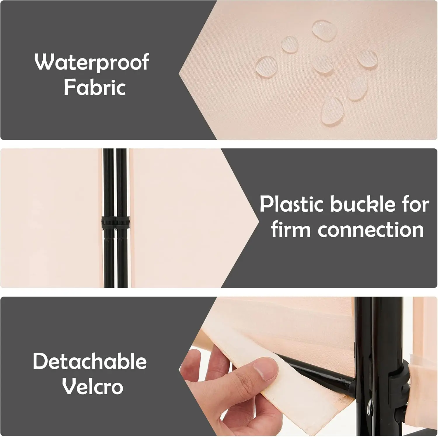 مقسم غرفة دوارة مكون من 3 ألواح، شاشة خصوصية قابلة للطي للمكتب والغرفة والمطعم - بيج #4