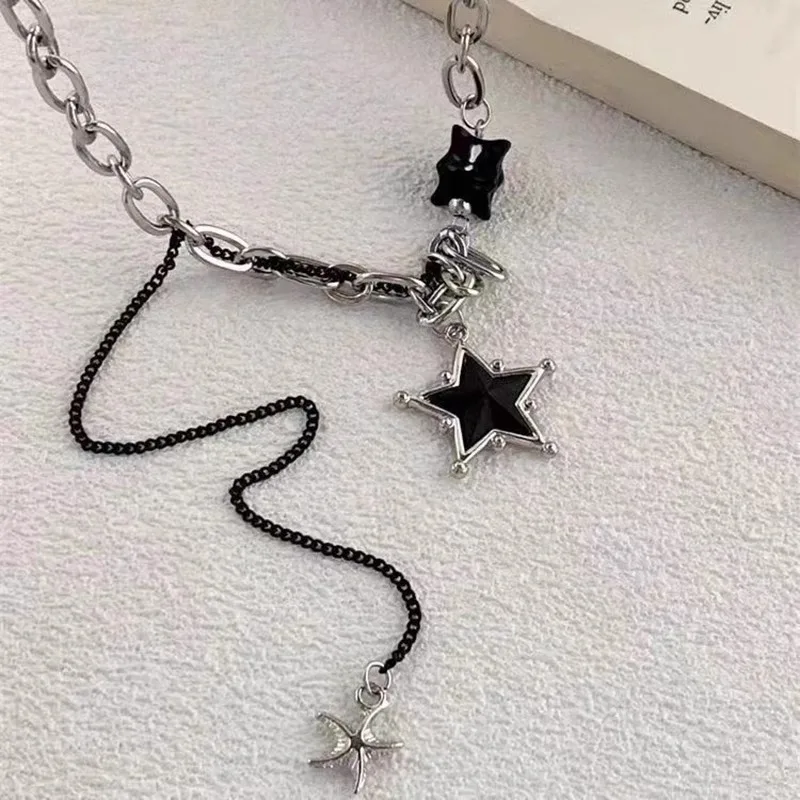 بسيطة العصرية للجنسين دلاية شكل نجمة قلادة سلسلة معدنية الربط سلسلة الترقوة سترة سلسلة للنساء الرجال زوجين المجوهرات هدية #6