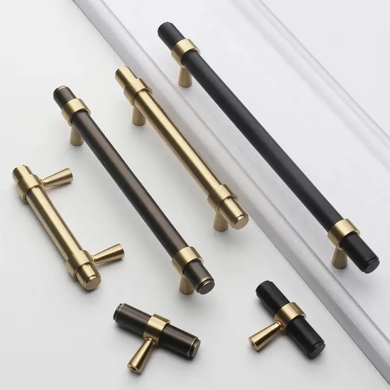 

European 4PCS Solid Brass T-Bar Furniture Pulls Handles Drawer Knobs Cupboard Wardrobe Closet Dresser Cabinet Door Pulls