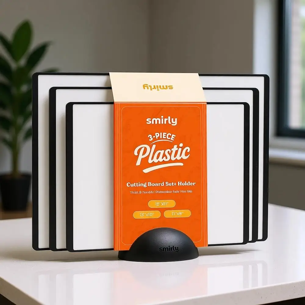 

Набор из 3-х нескользящих пластиковых разделочных досок с подставкой, пригодных для мытья в посудомоечной машине, черно-белые кухонные разделочные доски