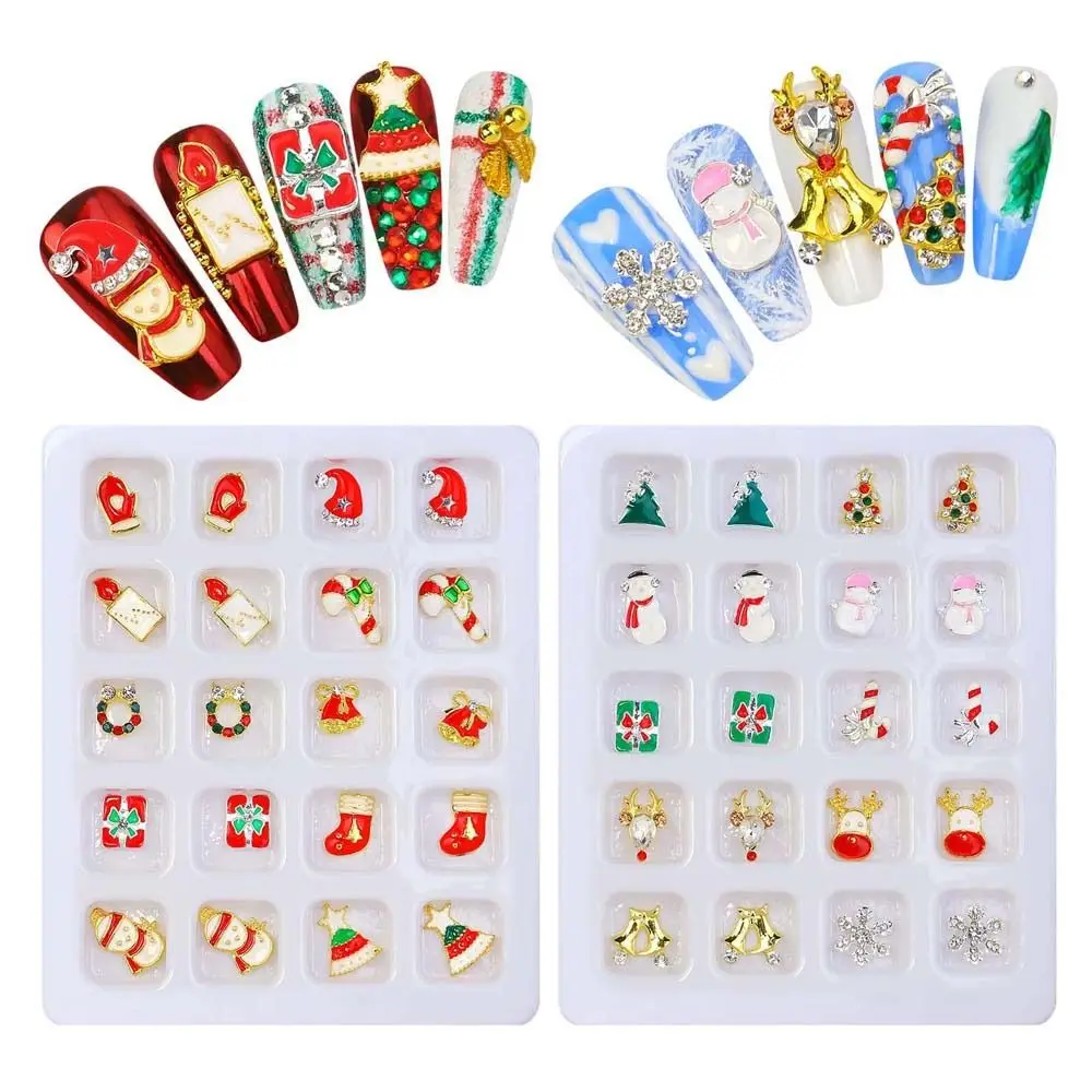 20Pcs/set Nail Supplies Christmas Nail Rhinestone Manicure Ornaments Christmas Nail Art Charms Christmas Nail Decorations