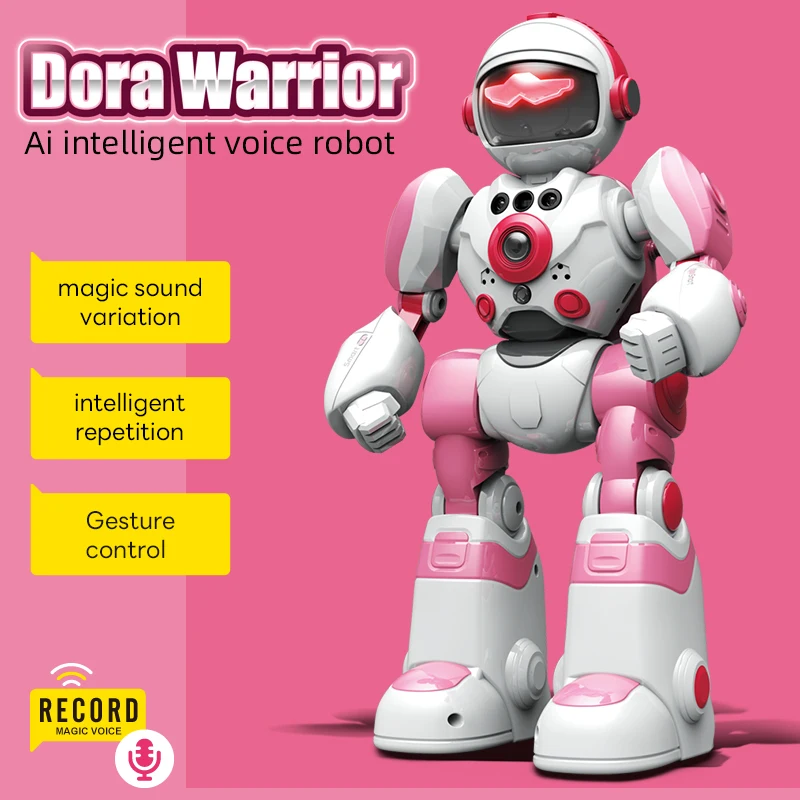 Pink 2.4g RC robot remote control programming English space robot remote touch gesture induction dance Children gift