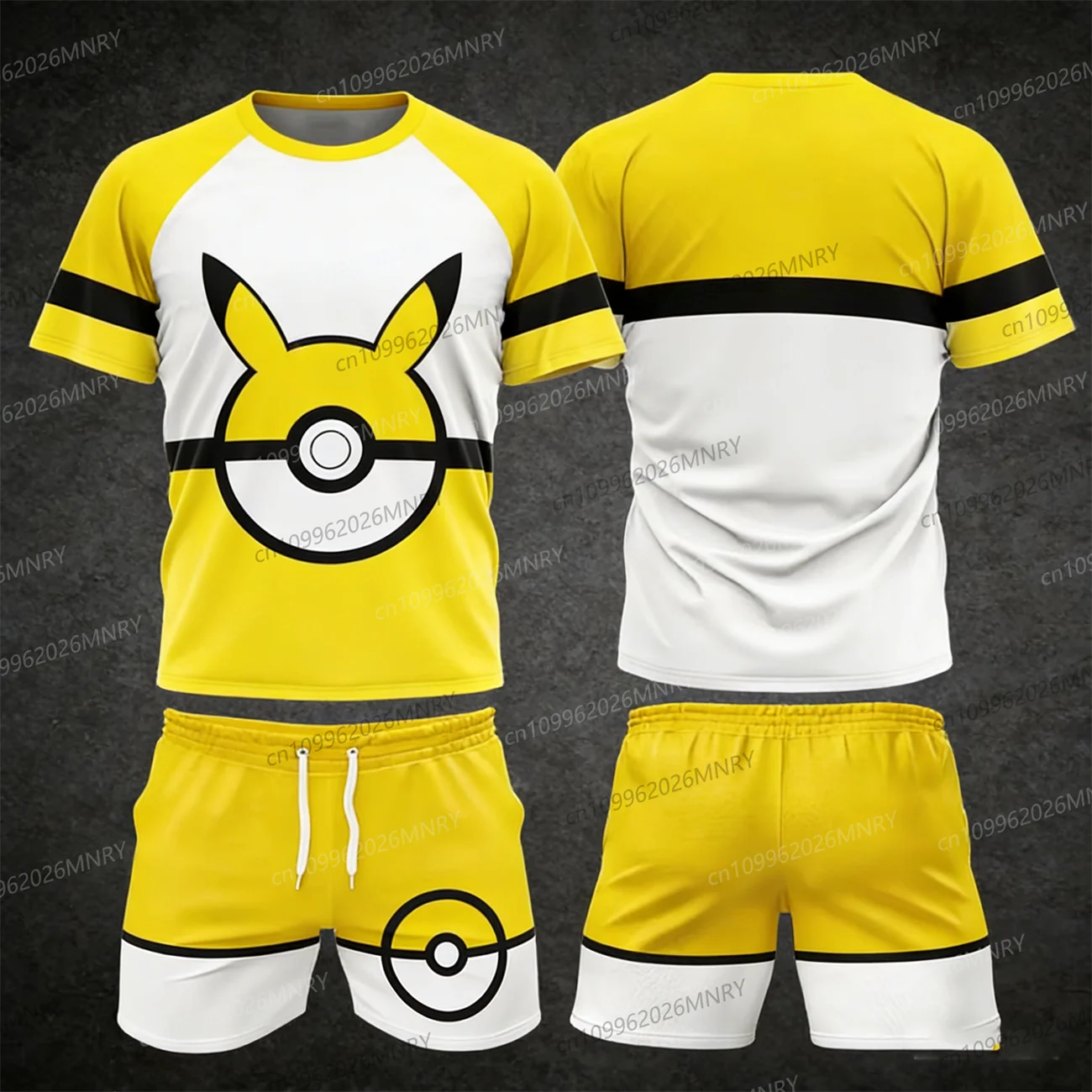 

Pocket Monster Pokeball tshirt man Suit Anime Allover Print Adult Kids T-Shirt & Shorts Athleisure Set Summer Woman Tshirt Set