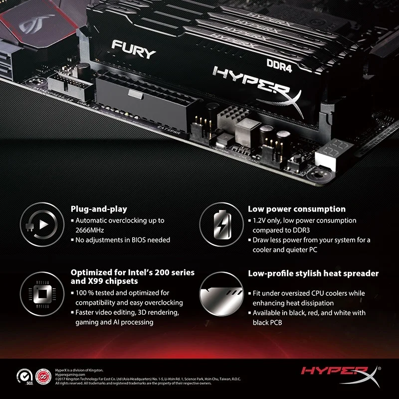 HyperX FURY سطح المكتب DDR4 RAM 4GB 8GB 16GB 2133Mhz 2400Mhz 2666Mhz 3200Mhz DIMM لعبة الذاكرة