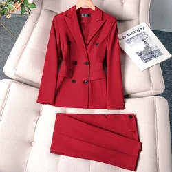 Elegante abito da donna rosso nero pantalone da ufficio donna da lavoro femminile abbigliamento da lavoro Set da 2 pezzi giacca Blazer formale cappotto e pantaloni