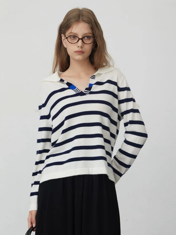 

Женский вязаный свитер EAI Color Block с длинными рукавами в полоску, для повседневной носки, осенний сезон, стандартная длина