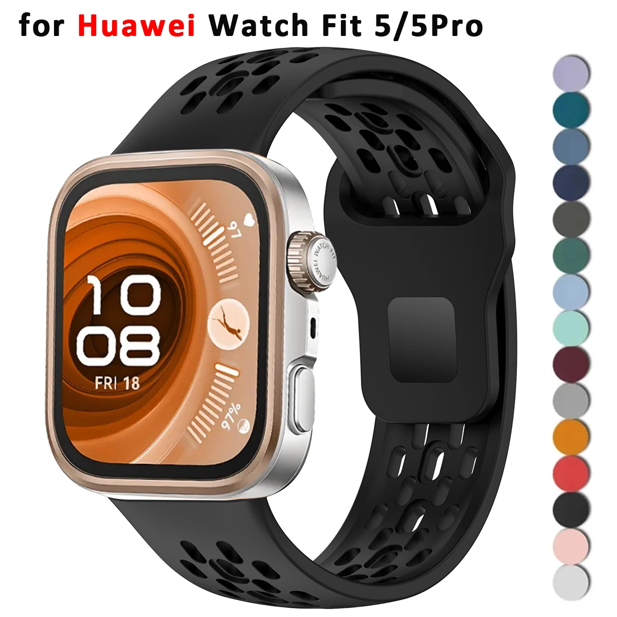 Atmungsaktives Silikonarmband für Huawei Watch Fit 5 5Pro Sport-Armband für Huawei Watch Fit 4/4Pro Fit3 Correa Band