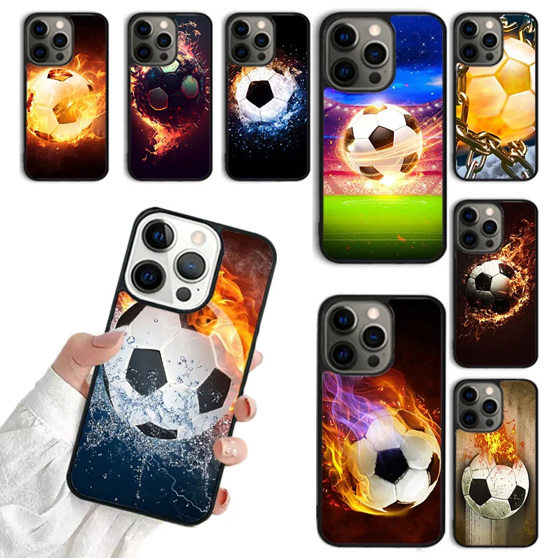 Fire Football Skeleton Soccer Ball Phone Case for iPhone 16 15 14 12 13 mini PLUS XS XR 11 PRO MAX coque Cover