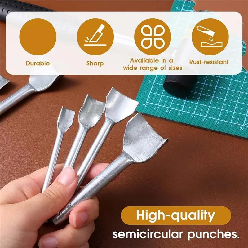 مجموعة خرامة زاوية جلدية بمقاسات ABBP-14 مع مطرقة مطاطية مزدوجة الجوانب، حقيبة محفظة بحزام نصف دائري/رباع مستدير يمكنك صنعها بنفسك