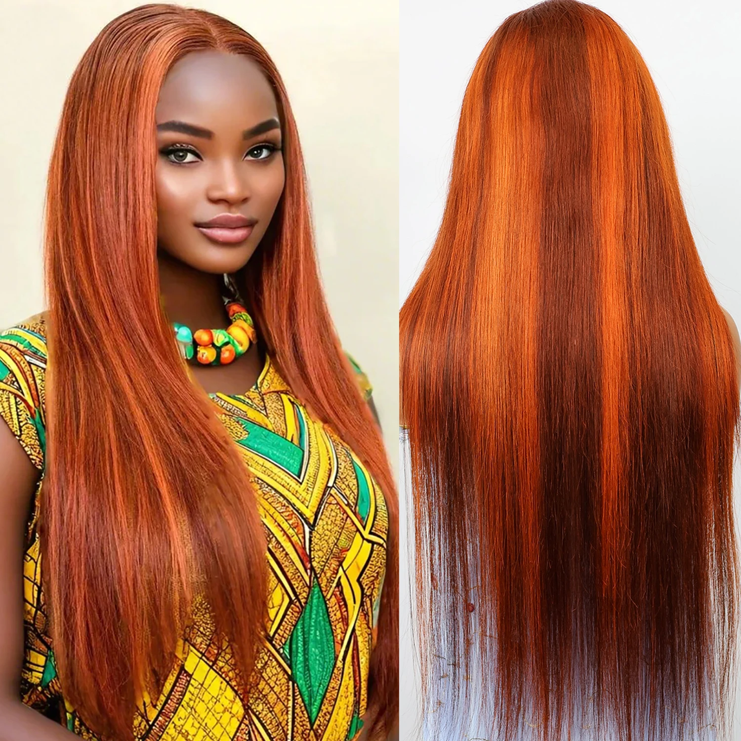 Highlight Ombre Lace Front Wig 4/350 Ginger Orange Brown Human Hair 200% Density 13x6 13x4 Straight Lace Frontal Wigs For Women