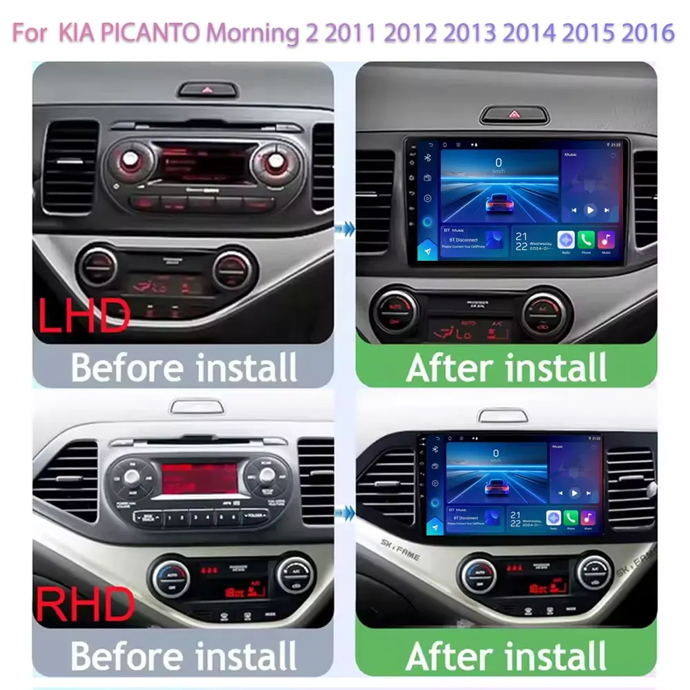 9 Inch Android 16 Car Radio For KIA Morning 2 Picanto 2011-2017 Wireless CarPlay Android Auto GPS CANBUS Steering Wheel Control