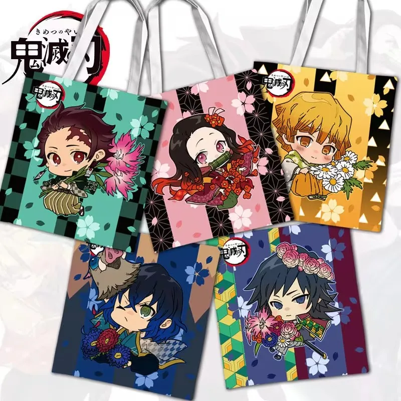 Demon Slayer Kimetsu No Yaiba Kamado Tanjirou Handbags Shoulder Bags Casual Shopping Handbag Women Elegant Canvas Tote Bags