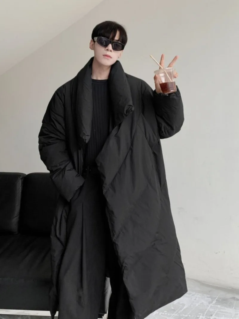2025 Winter Walking Big Cotton Quilt Trendy Brand Design Sense Thick Loose Cotton Jacket Men Knee length Cotton Jacket Men Coat