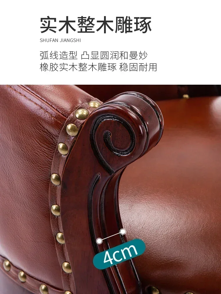 American Genuine Leather Bar Stool Solid Wood Household High Stool European Style Rotating Bar Armchair Retro Kitchen Chair