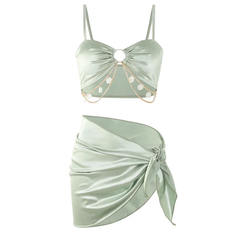 3 قطعة/المجموعة مثير ملابس السباحة امرأة 2025 مجموعة البكيني الحلو رقيقة عارية الذراعين ملابس السباحة الربيع لفساتين الشاطئ الصيف دعوى لفتاة الهدايا