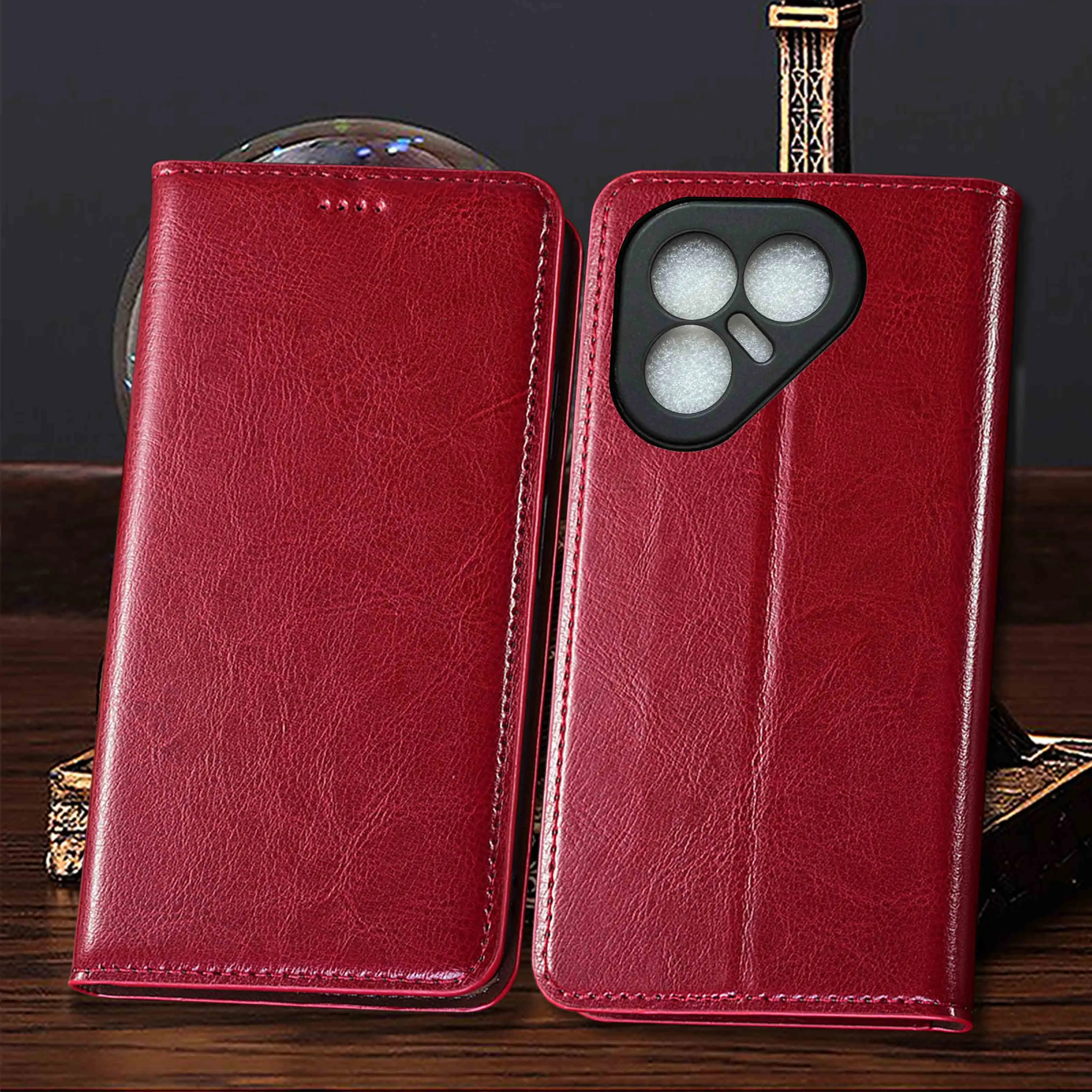 For Tecno Pova 2 3 4 5 6 7 8 Neo Pro Ultra 4G 5G Crazy Horse Pattern Of Genuine Leather Flip Phone Case Cowhide Scratch-Proof