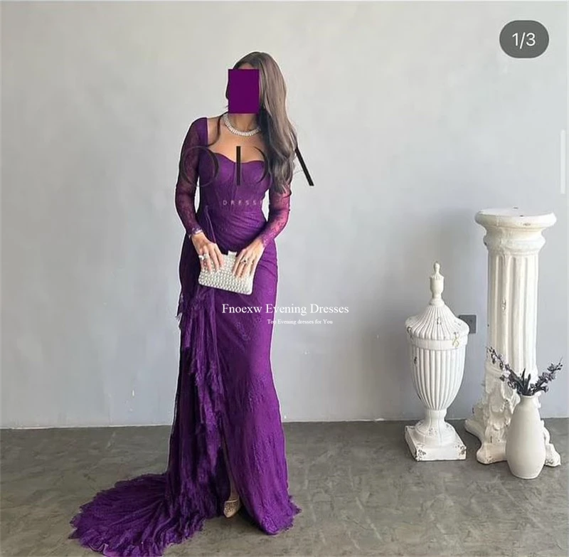 Fnoexw Purple Lace Formal Occasion Dress For Women Sweetheart Split Train Mermaid Prom Dresses Lady Cocktail Evening Party Gowns