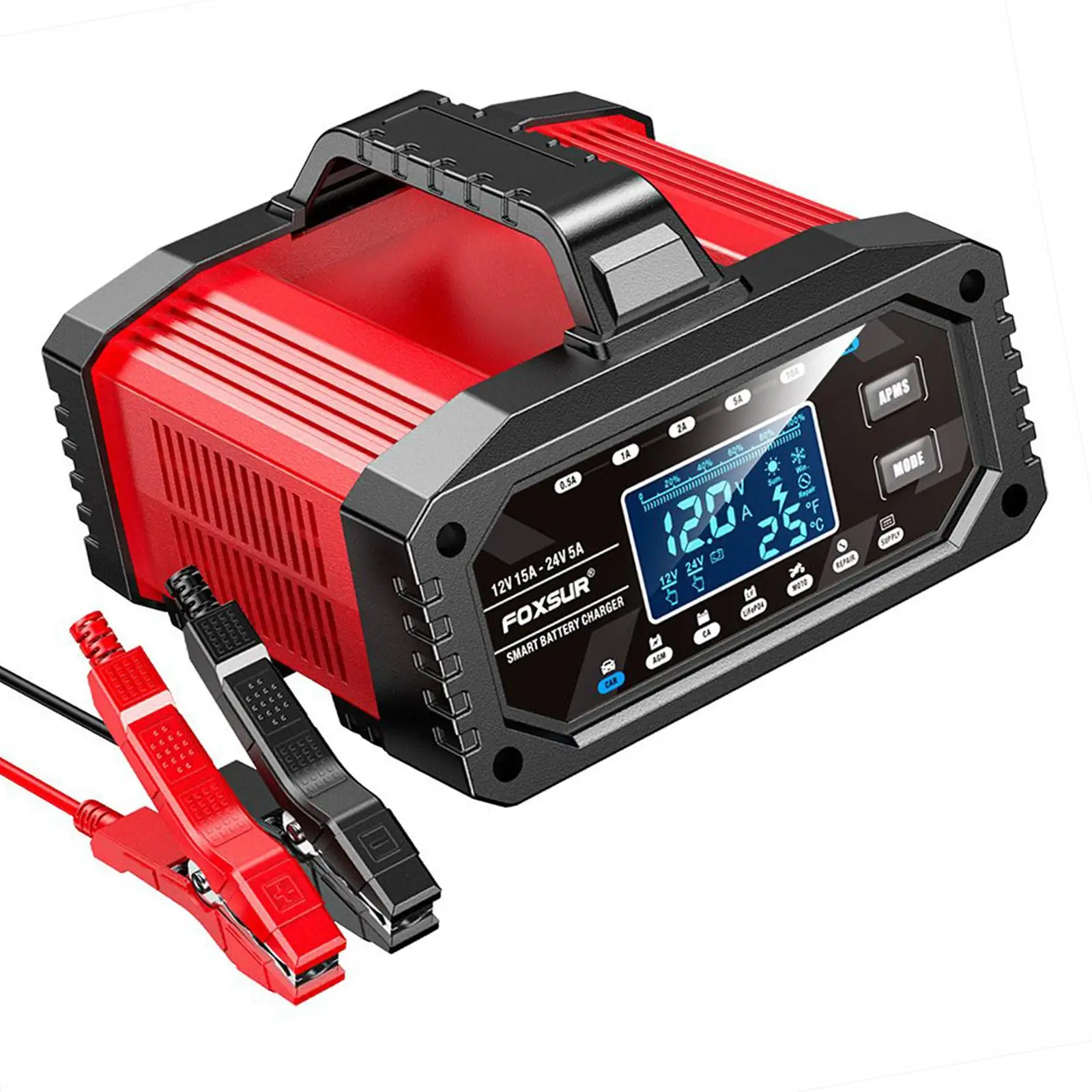 Smart Automotive Battery Charger 12v 24v Mobile Car Battery Charging Device LCD Display for Vehicle Repair