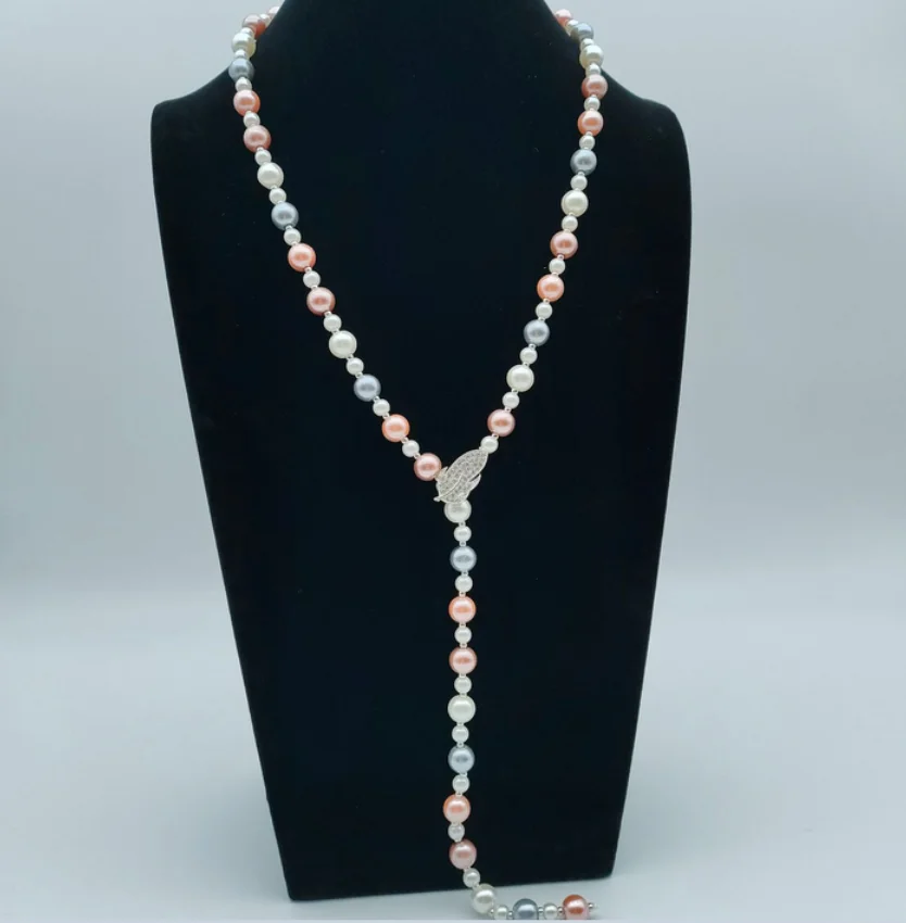 

NEW CHARMING 24" NATURAL CULTURED WHITE PINK MULTICOLOR 7-10MM PEARL NECKLACE
